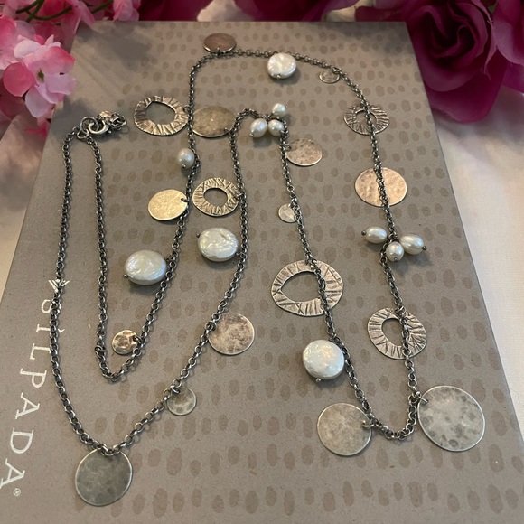 Silpada Pearl and Sterling Silver Disc 36” Necklace N2197 - Picture 4 of 15